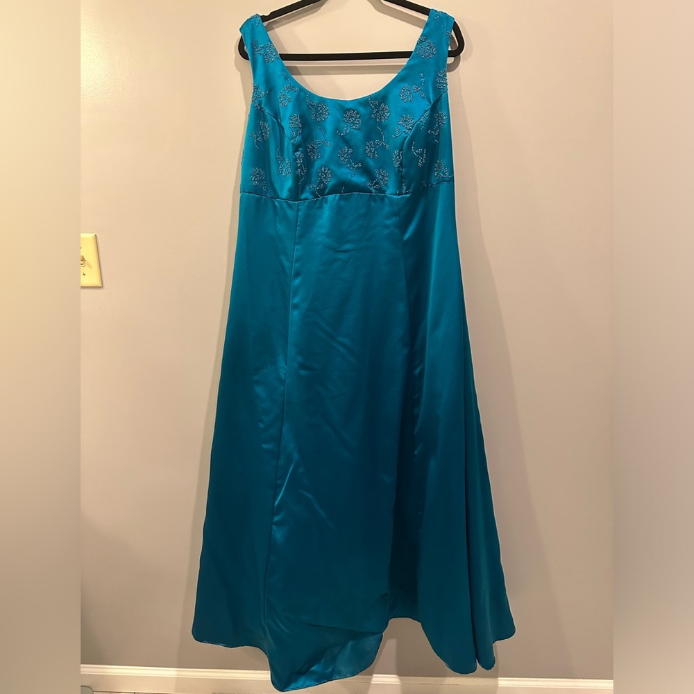 Vintage Zum Zum by Niki Livas Teal Blue Formal Dress Beaded Bow Back Size 16